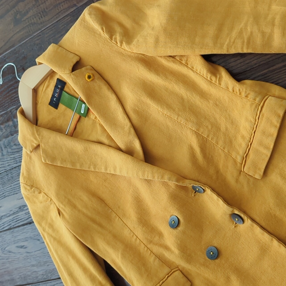 IANUX #thinkcolored I Mango Yellow Relaxed Double Breasted Linen Blazer, S